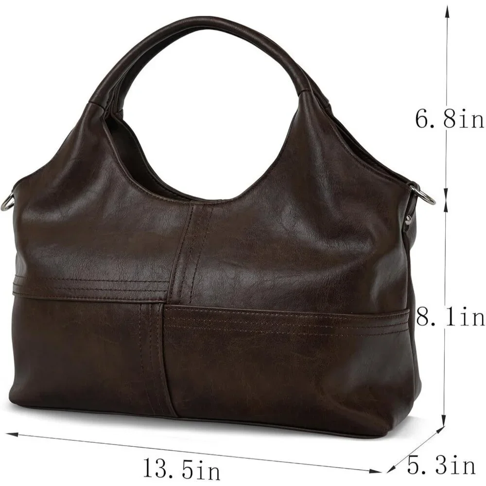 Women's Dark Coffee Vegan Leather Purse Detachable Satchel Strap Hobo Bags